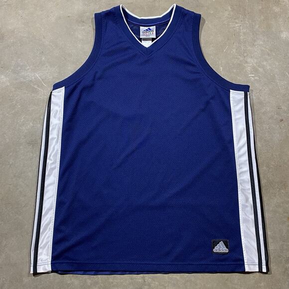 Y2K Adidas Basketball Jersey Men’s XL Blue White Striped Sides Sleeveless - Picture 1 of 7